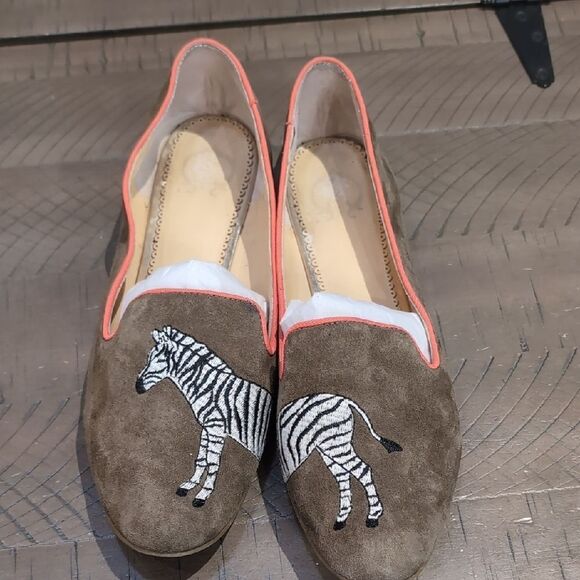 C. Wonder Green Suede Embroidered Zebra Smoking Loafers Sz 9 - Picture 2 of 10